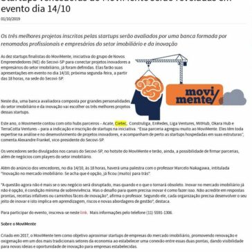 Startups vencedoras do MoviMente serão reveladas em evento dia 14/10- Secovi