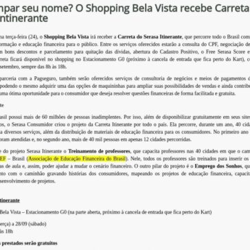 Quer limpar seu nome? O Shopping Bela Vista recebe Carreta do Serasa Intinerante – ConexãoIn