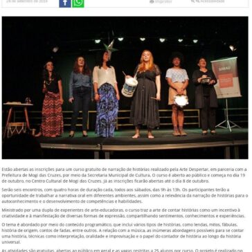 Inscrições estão abertas para curso de narração de histórias da Arte Despertar- Prefeitura de Mogi das Cruzes