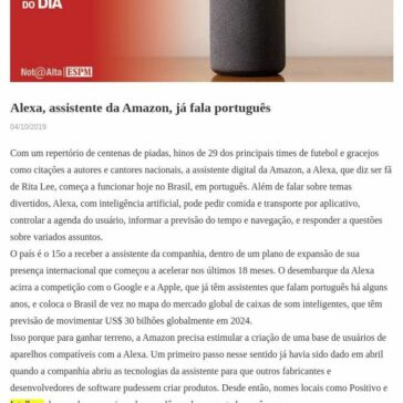 Alexa, assistente da Amazon, já fala português- Nota Alta ESPM