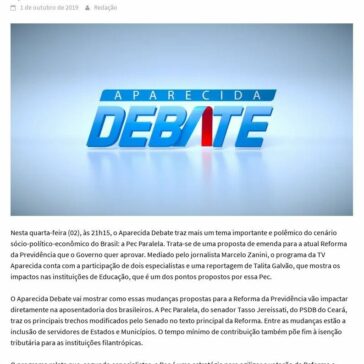 Aparecida Debate discute a Pec Paralela da Reforma da Previdência – Bastidores da Informação