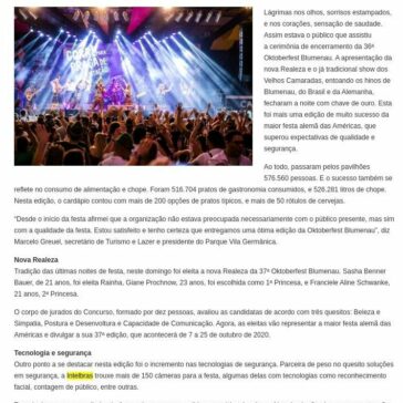 36ª Oktoberfest Blumenau chega ao fim superando expectativas de qualidade e segurança Mais de 576 mil pessoas passaram pelos pavilhões nos 19 dias. – Prefeitura de Blumenau/SC