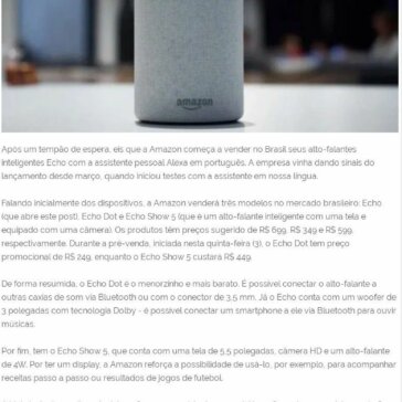 Amazon estreia alto-falantes inteligentes Echo no Brasil com a assistente Alexa em português- A Notícia