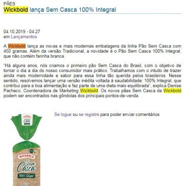 Wickbold lança Sem Casca 100% Integral- Brasil Alimentos