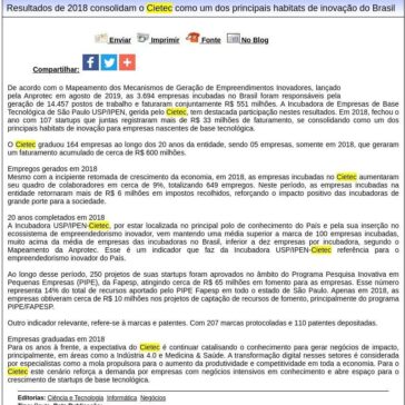 Resultados de 2018 consolidam o Cietec como um dos principais habitats de inovação do Brasil- Difundir