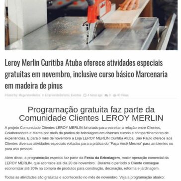 Leroy Merlin Curitiba Atuba oferece atividades especiais gratuitas em novembro, inclusive curso básico Marcenaria em madeira de pinus – Mega Moveleiros