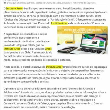 INSTITUTO ARCOR LANÇA PORTAL EDUCATIVO COM CURSOS GRATUITOS SOBRE DIREITOS DA INFÂNCIA – Panorama de Negócios