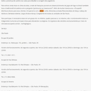 Escape 60 prepara ações especiais para o Halloween – Agito SP