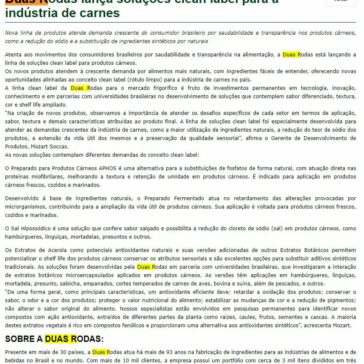 Duas Rodas lança soluções clean label para a indústria de carnes – Aditivos & Ingredientes