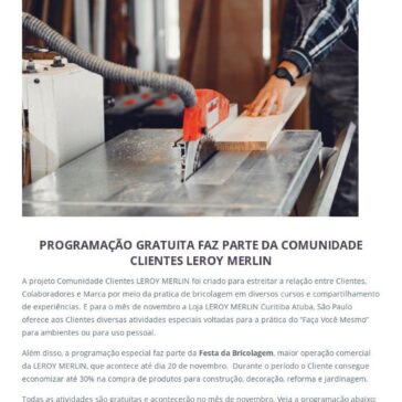 Leroy Merlin Curitiba Atuba oferece atividades especiais gratuitas em novembro – Madeira Total