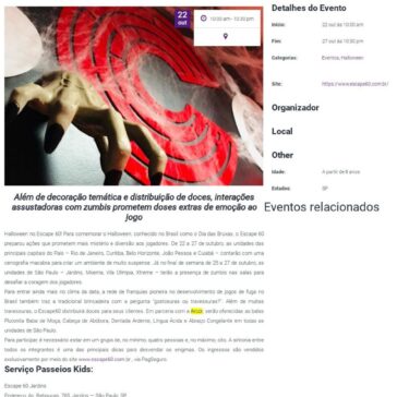 Halloween no Escape 60 terá distribuição de doces e zumbis assustadores – Passeio Kids