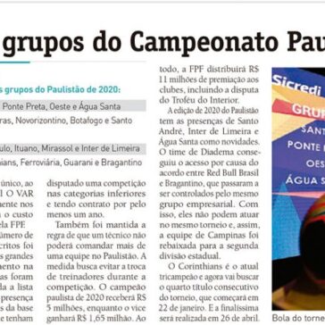 Sorteio define grupos do Campeonato Paulista 2020 – Diário do Alto Tietê