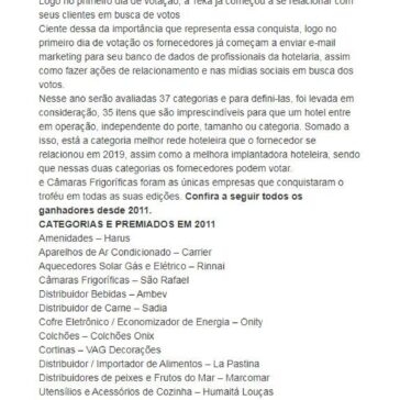 Escolha dos Melhores Fornecedores da Hotelaria de 2019 tem início – Central de Notícias