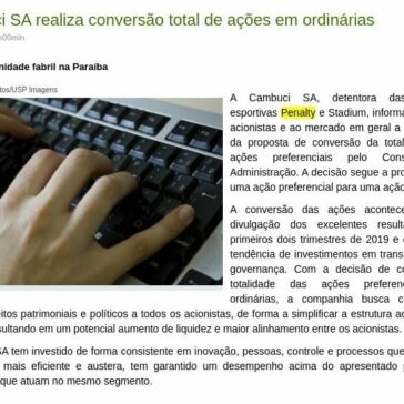 Cambuci SA realiza conversão total de ações em ordinárias- Paraíba Total