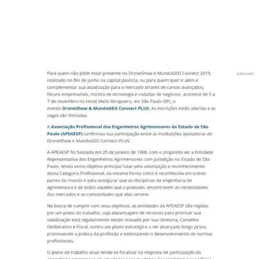 APEAESP confirma apoio ao DroneShow e MundoGEO Connect PLUS – MundoGeo