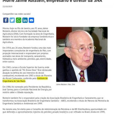 Morre Jaime Rotstein, empresário e diretor da SNA – Sociedade Nacional de Agricultura