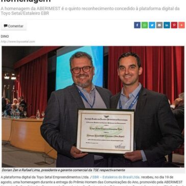 Plataforma digital da Toyo Setal Empreendimentos/ Estaleiros do Brasil recebe homenagem – Teclando Web