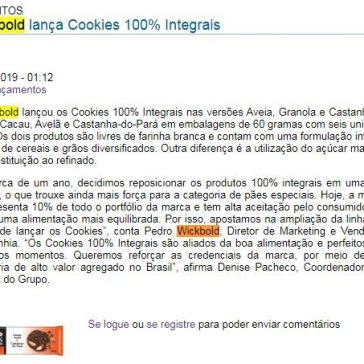 Wickbold lança Cookies 100% Integrais – Brasil Alimentos