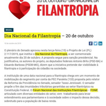 Dia Nacional da Filantropia – 20 de outubro – CONIB