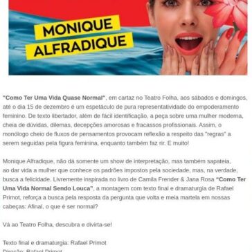 #ResenhandoIndica “Como Ter Uma Vida Quase Normal”, no Teatro Folha – Resenhando