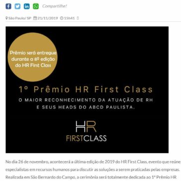 8° HR First Class encerra o ciclo de eventos de 2019 e será totalmente dedicado à 1ª edição do Prêmio HR First Class – Negócios em Foco