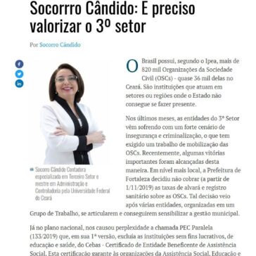 Socorrro Cândido: É preciso valorizar o 3° setor – O Povo (On-line)