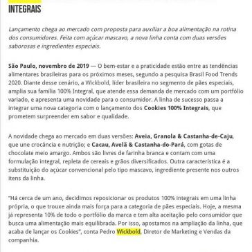 Wickbold entra no segmento de biscoitos com cookies 100% integrais – 2A+