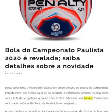 Bola do Campeonato Paulista 2020 é revelada; saiba detalhes sobre a novidade -Mais Santos