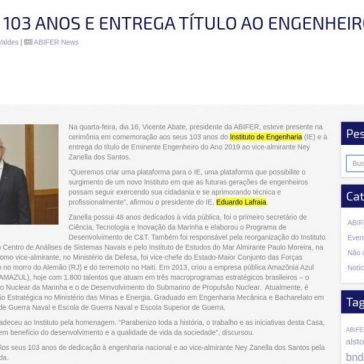IE CELEBRA 103 ANOS E ENTREGA TÍTULO AO ENGENHEIRO DO ANO – ABIFER