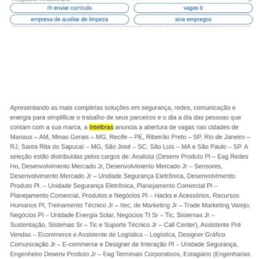 A empresa Intelbras está com vagas abertas para vagas em diversos setores da empresa – BR – F5 Empregos