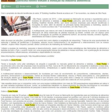 Duas rodas patrocina evento voltado à inovação na indústria alimentícia -Aditivos & Ingredientes