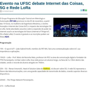 Evento na UFSC debate Internet das Coisas, 5G e Rede LoRa- UFSC