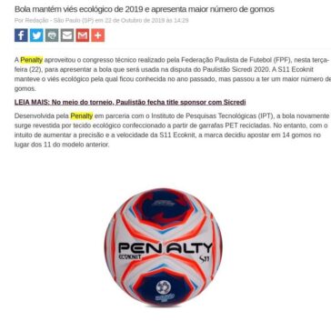 Penalty foca velocidade e precisão em bola do Paulistão 2020- Máquina do Esporte