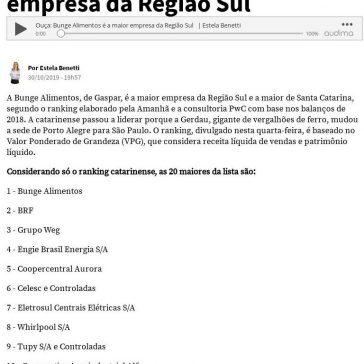 Bunge Alimentos é a maior empresa da Região Sul- NSC Total