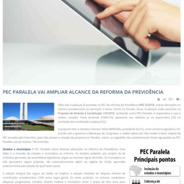 PEC PARALELA VAI AMPLIAR ALCANCE DA REFORMA DA PREVIDÊNCIA – Impacto