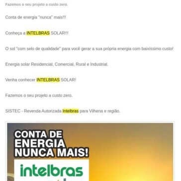 Energia Solar é INTELBRAS SOLAR – SISTEC REVENDA AUTORIZADA para VILHENA E REGIÃO – Onda Sul de Rondônia