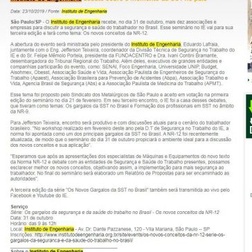 Instituto de Engenharia debate sobre o momento da SST no país – Revista Proteção