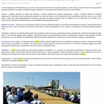 AGRÁRIA: Sistemas com cultivo de trigo têm maior produção de grãos por área e por ano – Sistema Ocepar