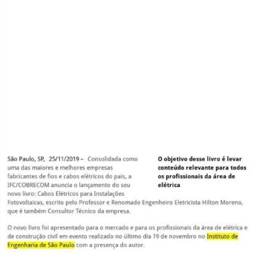 IFC/Cobrecom lança livro técnico sobre cabos elétricos fotovoltaicos – Direito & Negócios