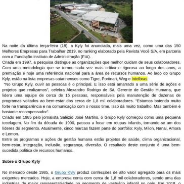 Grupo Kyly está entre as Melhores Empresas para Trabalhar 2019 – Cabresto