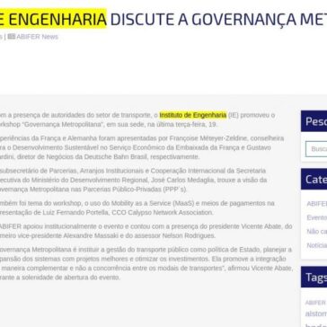 INSTITUTO DE ENGENHARIA DISCUTE A GOVERNANÇA METROPOLITANA – ABIFER