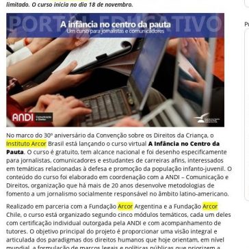 INSCRIÇÕES ABERTAS: CURSO VIRTUAL PARA JORNALISTAS SOBRE DIREITOS DA INFÂNCIA – ANDI