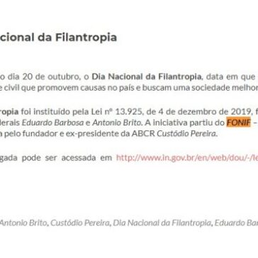 Sancionada a lei que cria o Dia Nacional da Filantropia – Abcr