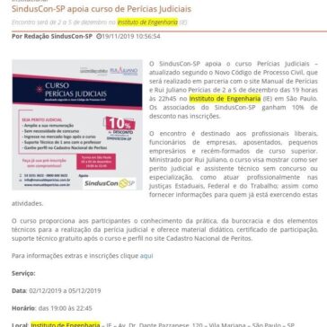 SindusCon-SP apoia curso de Perícias Judiciais – SindusCon