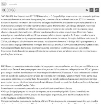 Grupo Bridge está com site novo no ar, prepara mudança de sede e caminha rumo ao Sistema B! A Tarde (On-line)