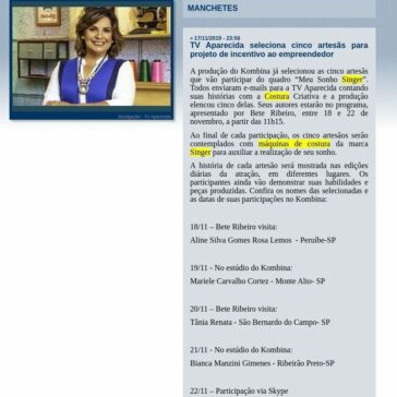 TV Aparecida seleciona cinco artesãs para projeto de incentivo ao empreendedor – Fabio TV