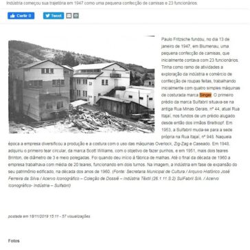 Memória Digital: Construção da SulfabrilIndústria começou sua trajetória em 1947 como uma pequena confecção de camisas e 23 funcionários. – Prefeitura de Blumenau/SC