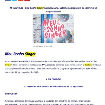 Meu Sonho Singer, quadro do Kombina, seleciona artesãos para projeto – TV a Bordo