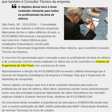 IFC/Cobrecom lança livro técnico sobre cabos elétricos fotovoltaicos – Falando de Gestão