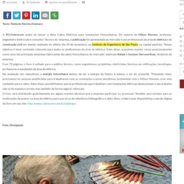 IFC/Cobrecom lança livro técnico sobre cabos elétricos fotovoltaicos – Revista Anamaco Online